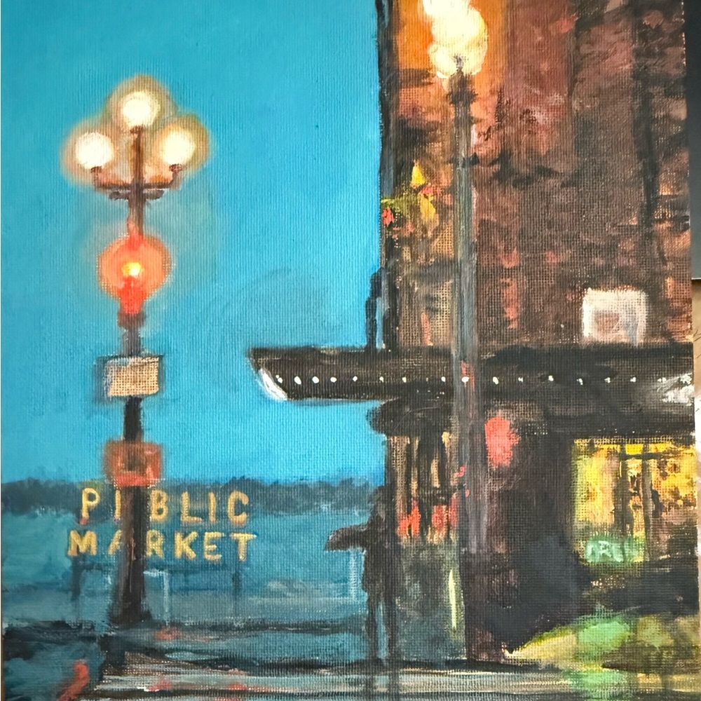 Blue City Street Canvas Acrylic and Oil Painting, 10"x 8" - Picture 4 of 4